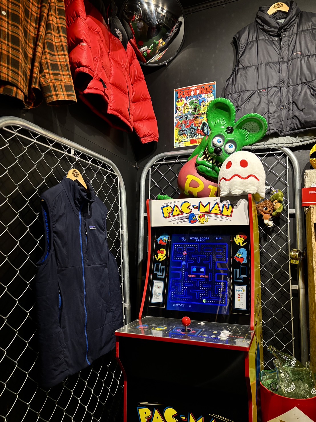 Inside DWB — the arcade corner, vintage outerwear and collectibles